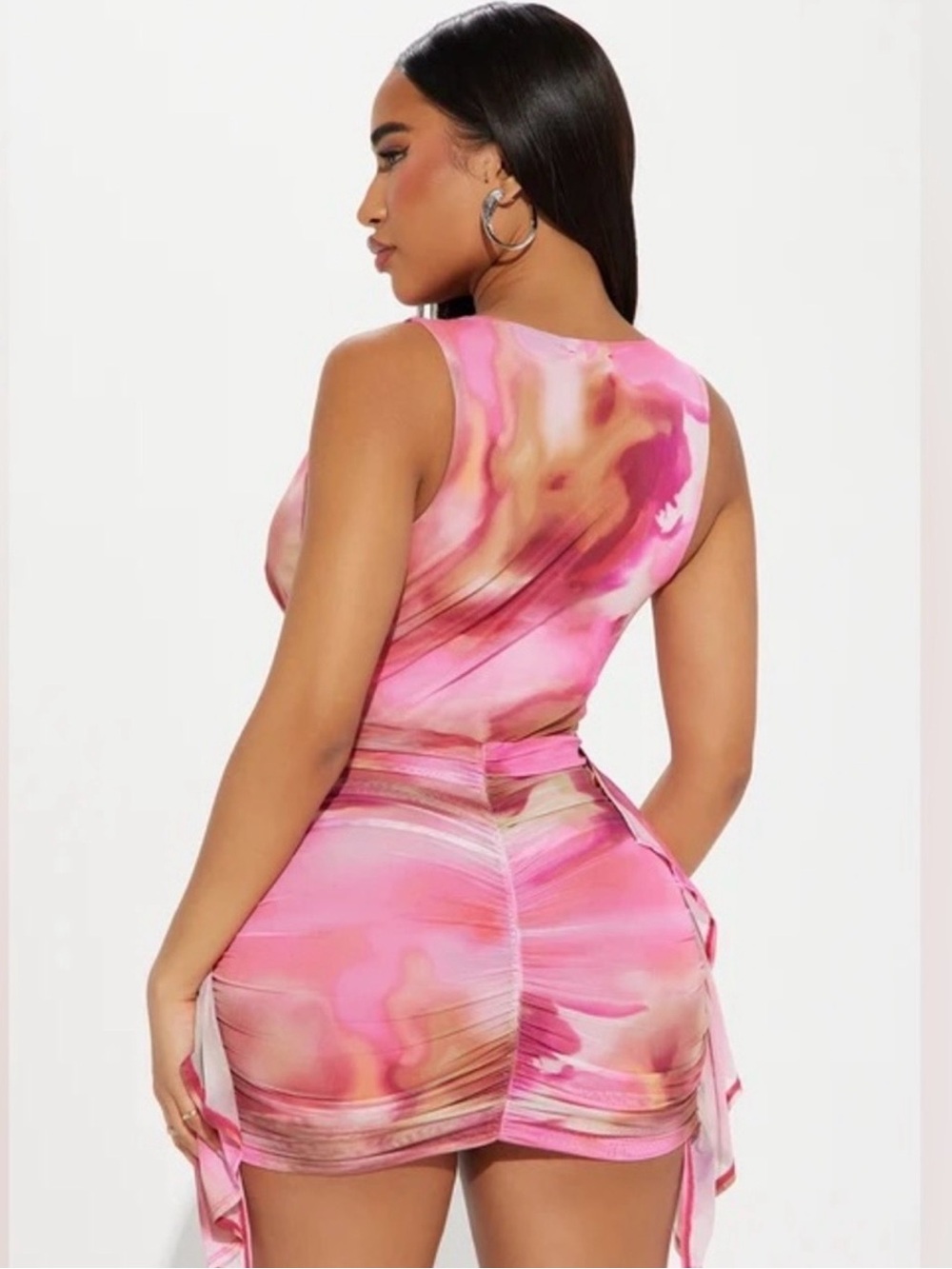 Fashion Nova Pink Tie-Dye Plunge mini Dress - Picture 2 of 2